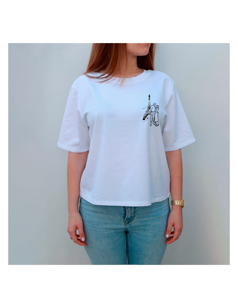 Camiseta mujer personalizada con silueta 10x10cm gris