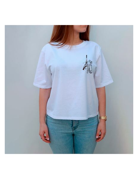Camiseta mujer personalizada con silueta 10x10cm gris